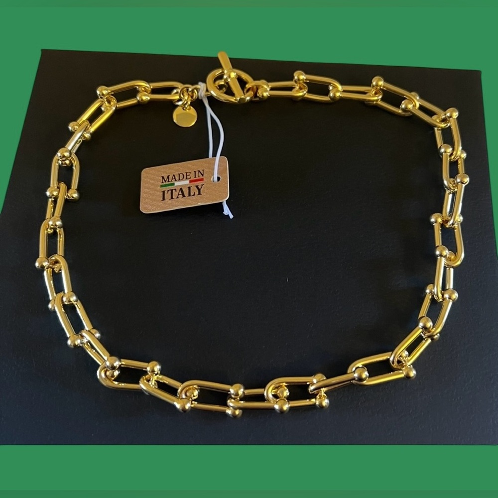Elegant 18K  Gold Plated Bronze Chain Necklace Italy